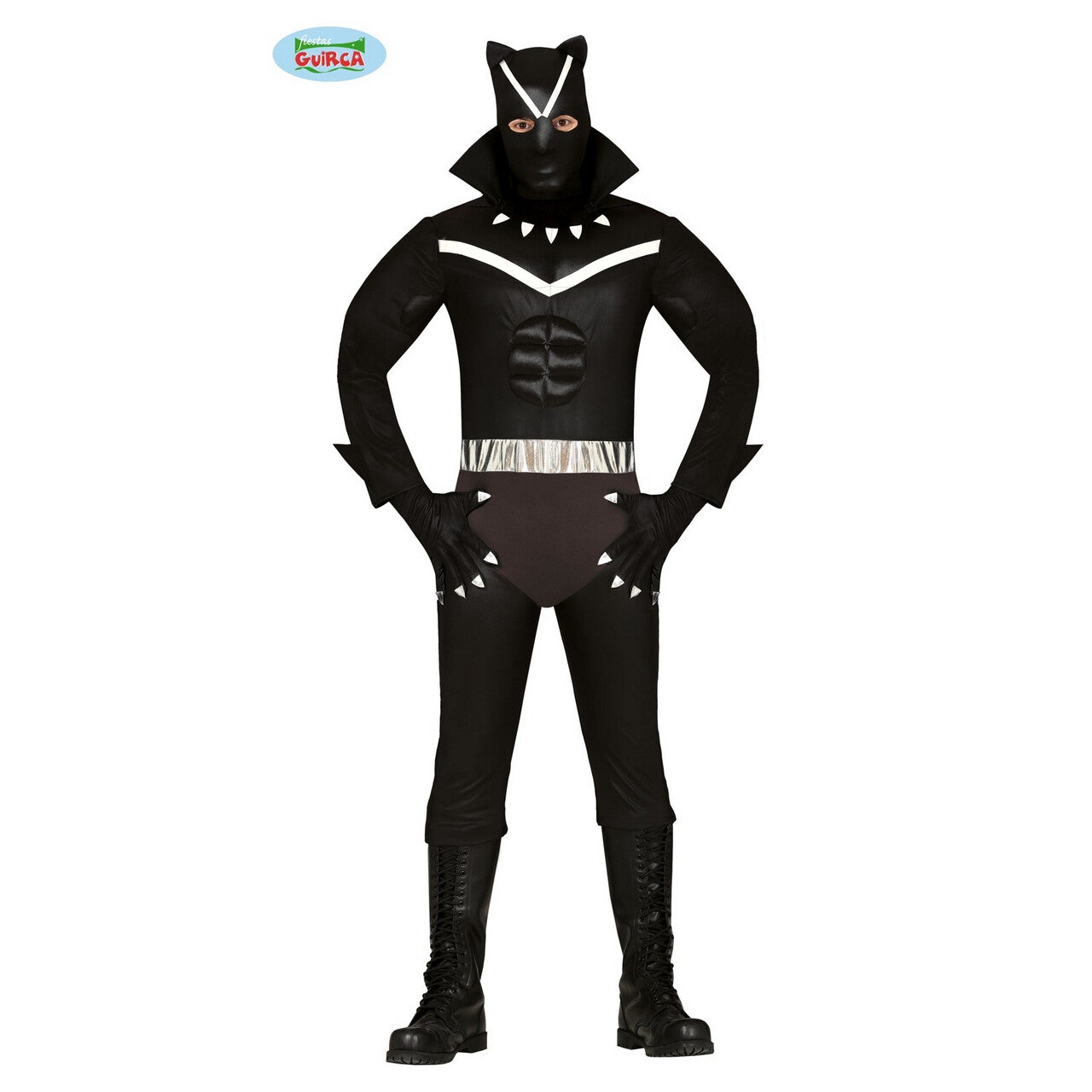 Op deze afbeelding zie je een Kostuums, van het merk Guirca. Stil Sluipende Zwarte Panter Ninja Superheld Man Kostuum