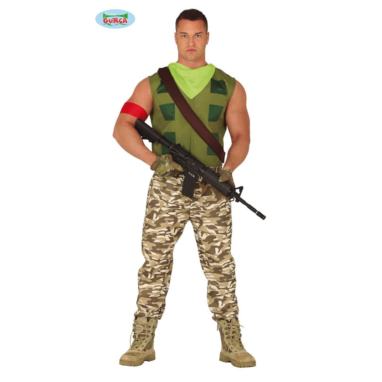 Op deze afbeelding zie je een Kostuums, van het merk Guirca. Onkwetsbare Gamer Huurling Soldaat Man Kostuum
