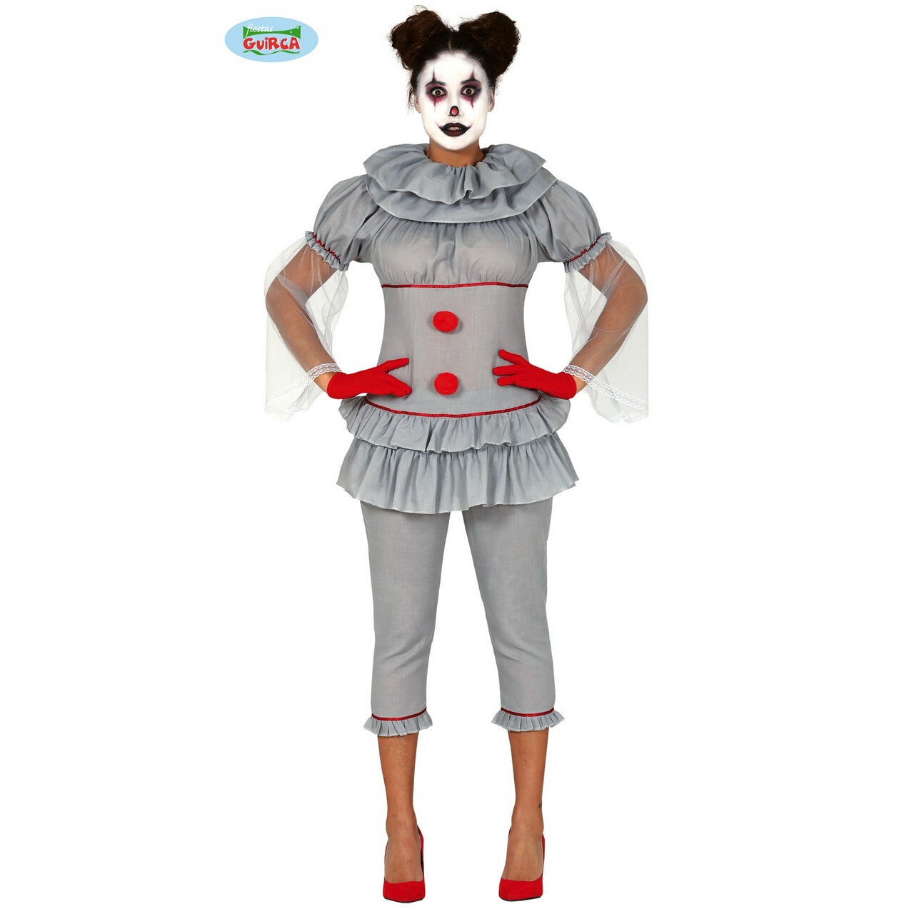 Op deze afbeelding zie je een Kostuums, van het merk Guirca. Grijze Maar Grappige Clown Circus Sassafras Vrouw Kostuum