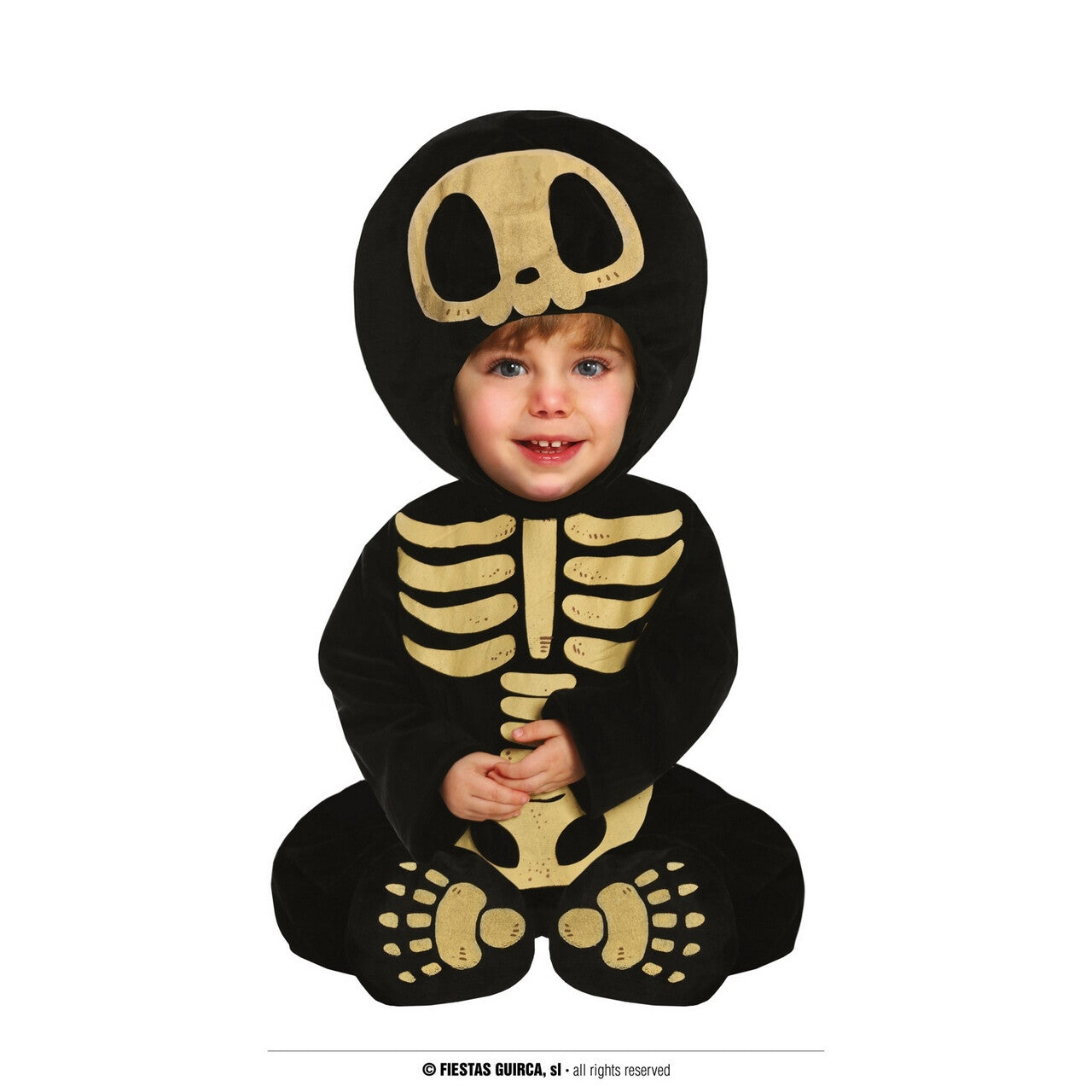 Op deze afbeelding zie je een Kostuums, van het merk Guirca. Baby Skeleton Kind Kostuum