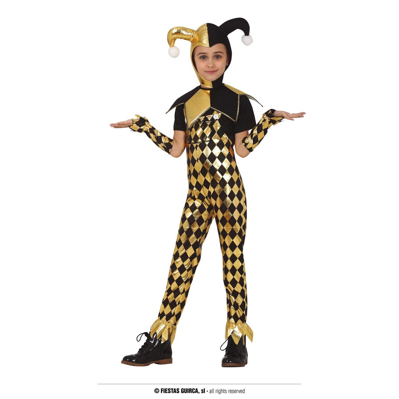 Op deze afbeelding zie je een Kostuums, van het merk Guirca. Luxe Goud Zwarte Hof Nar Joker Meisje Kostuum