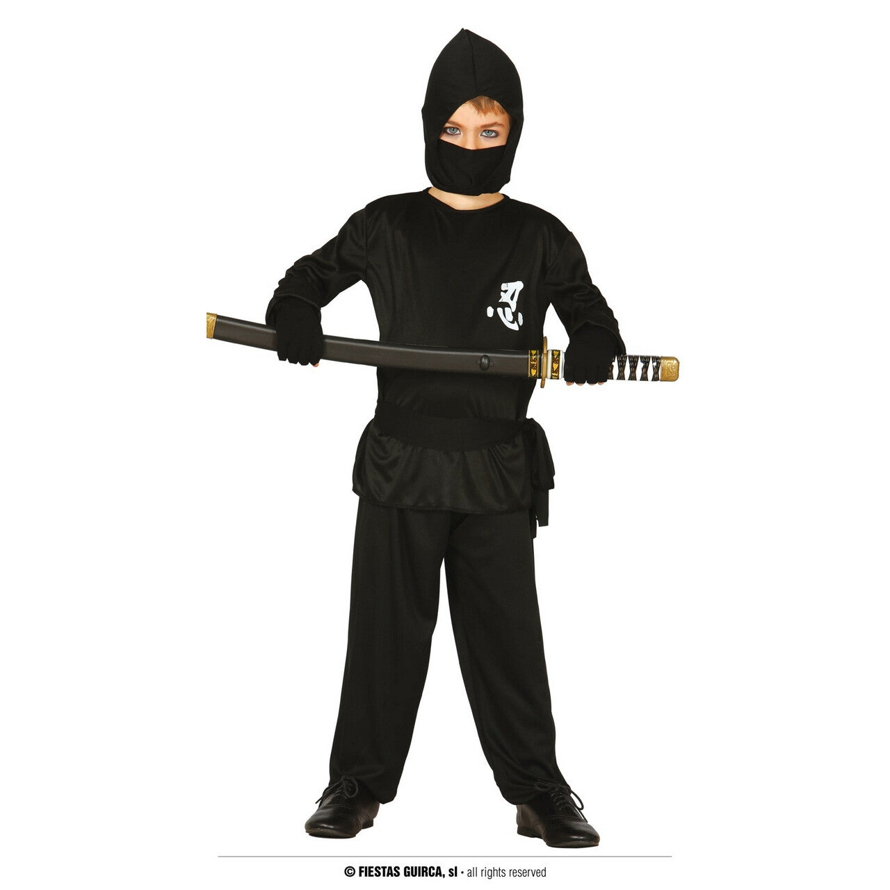 Op deze afbeelding zie je een Kostuums, van het merk Guirca. Razendsnelle Zwarte Ninja Jongen Kostuum