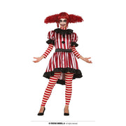 Op deze afbeelding zie je een Kostuums, van het merk Guirca. Gestreepte Gekke Clown Rood Wit Vrouw Kostuum