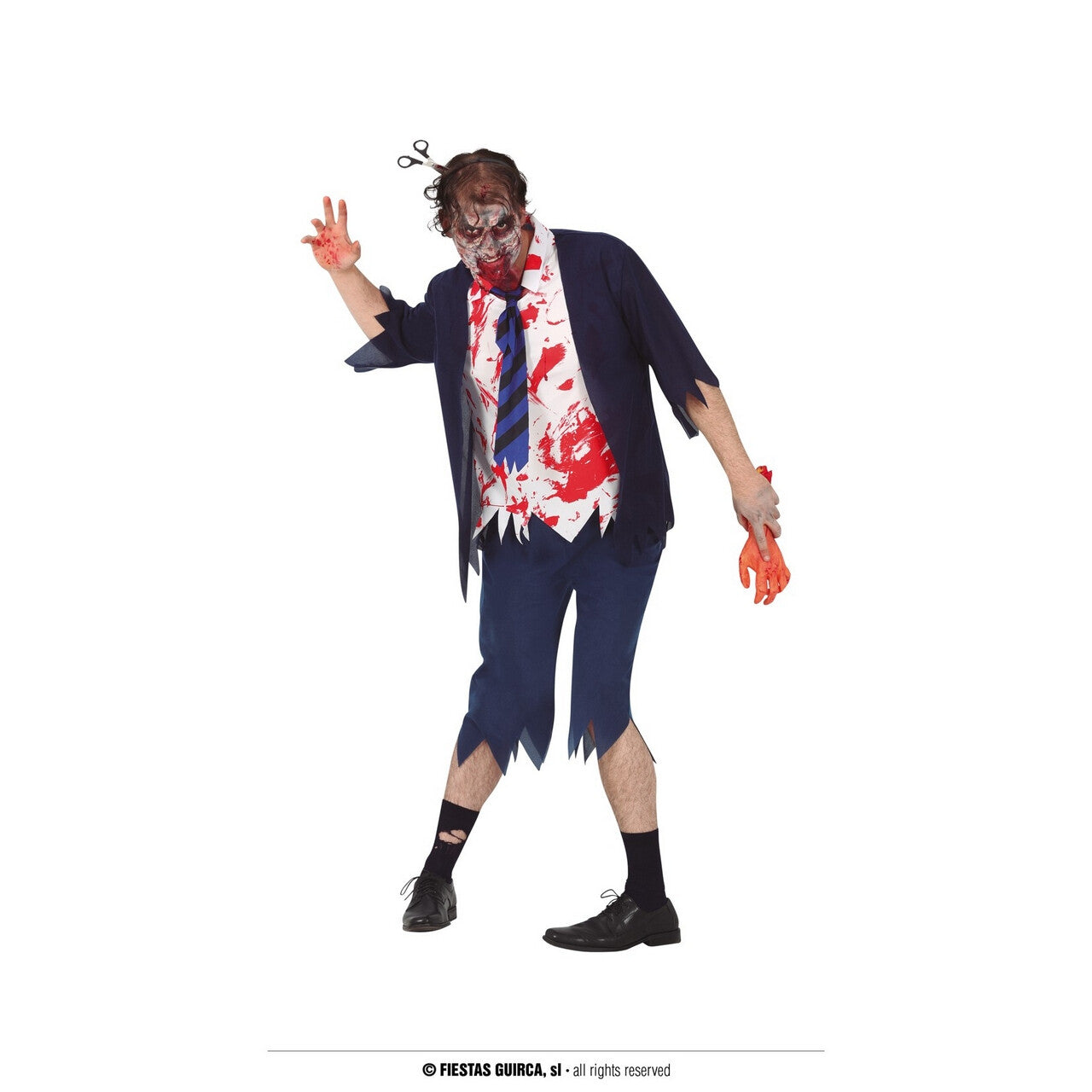 Op deze afbeelding zie je een Kostuums, van het merk Guirca. Zombie Scholier Verstoort De Les Man Kostuum