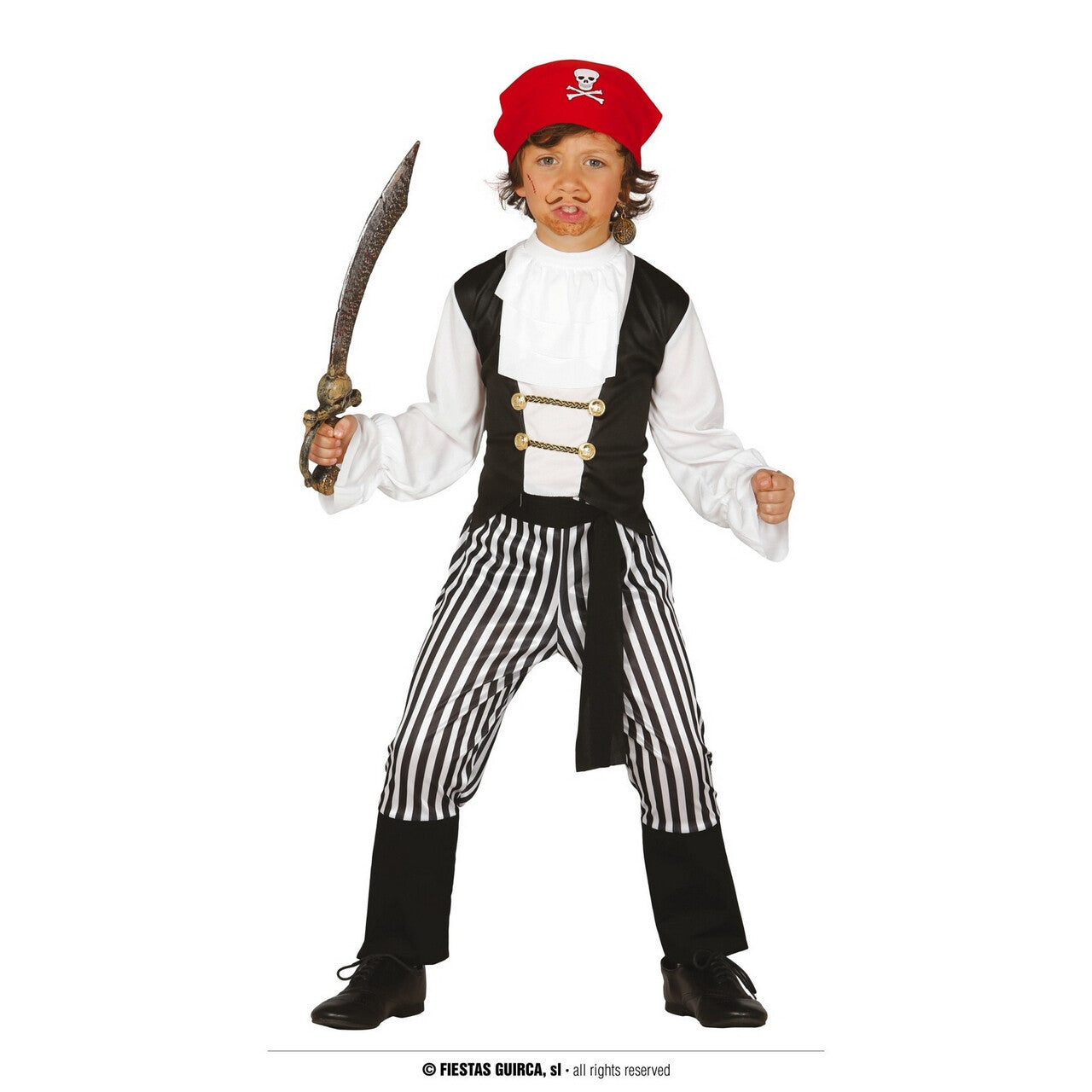 Op deze afbeelding zie je een Kostuums, van het merk Guirca. Zwart Wit Boekanier Piraat Jongen Kostuum
