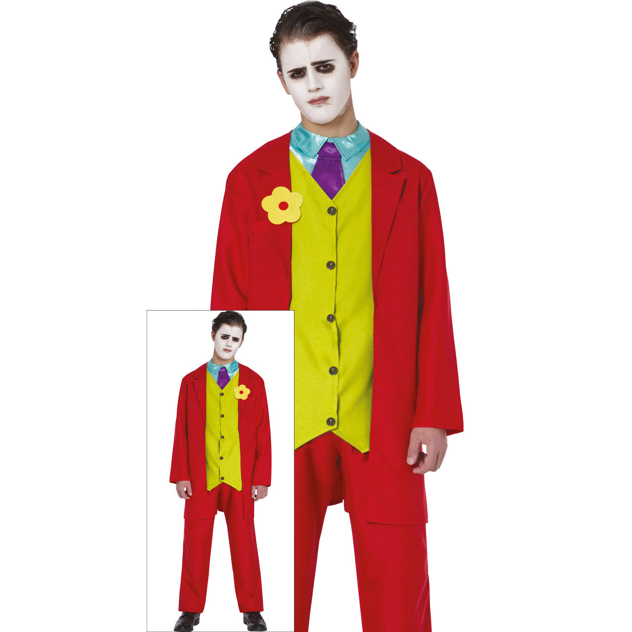 Op deze afbeelding zie je een Kostuums, van het merk Guirca. Niet Zo Serieuze Gangster Joker Rood Jongen Kostuum