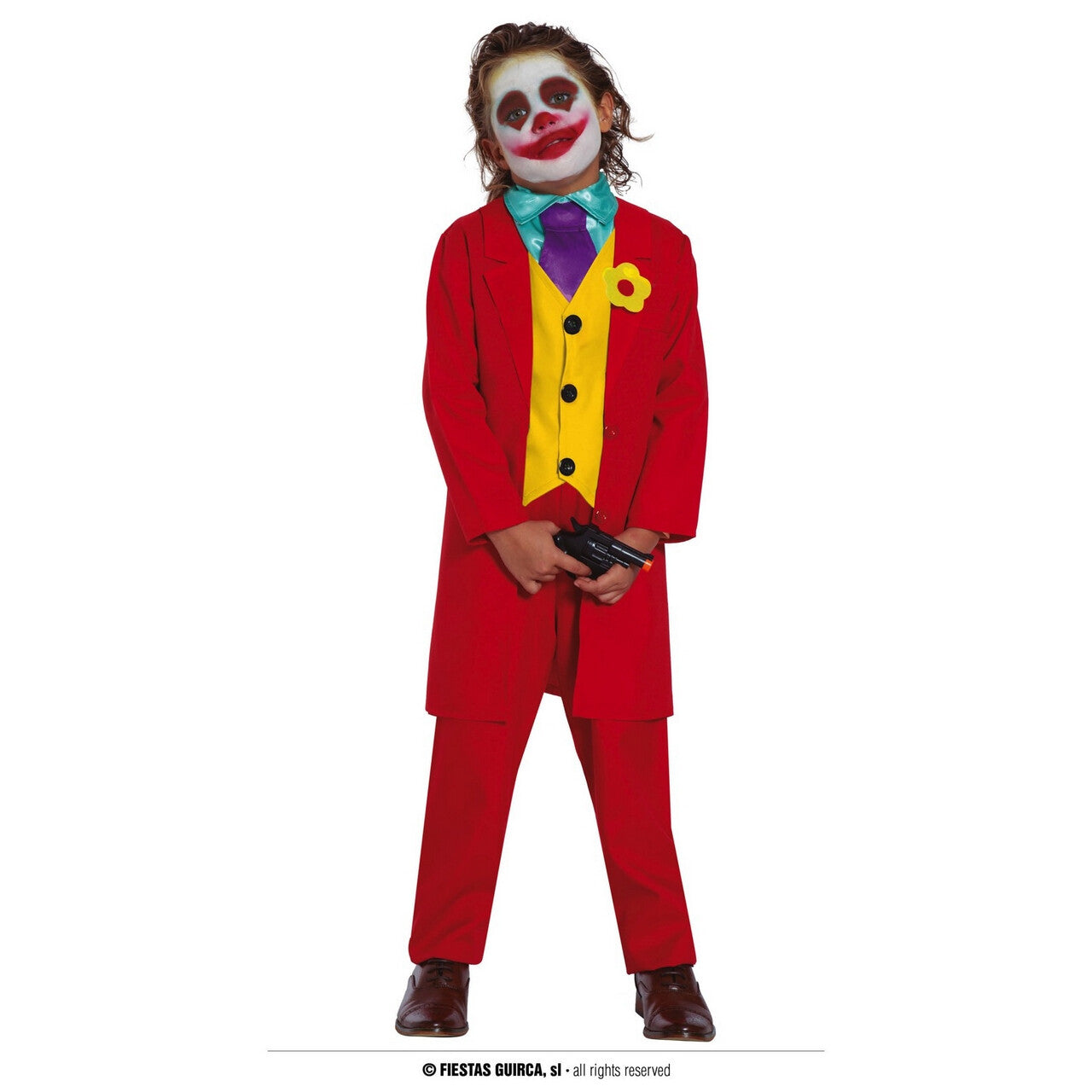 Op deze afbeelding zie je een Kostuums, van het merk Guirca. Niet Zo Serieuze Gangster Joker Rood Jongen Kostuum