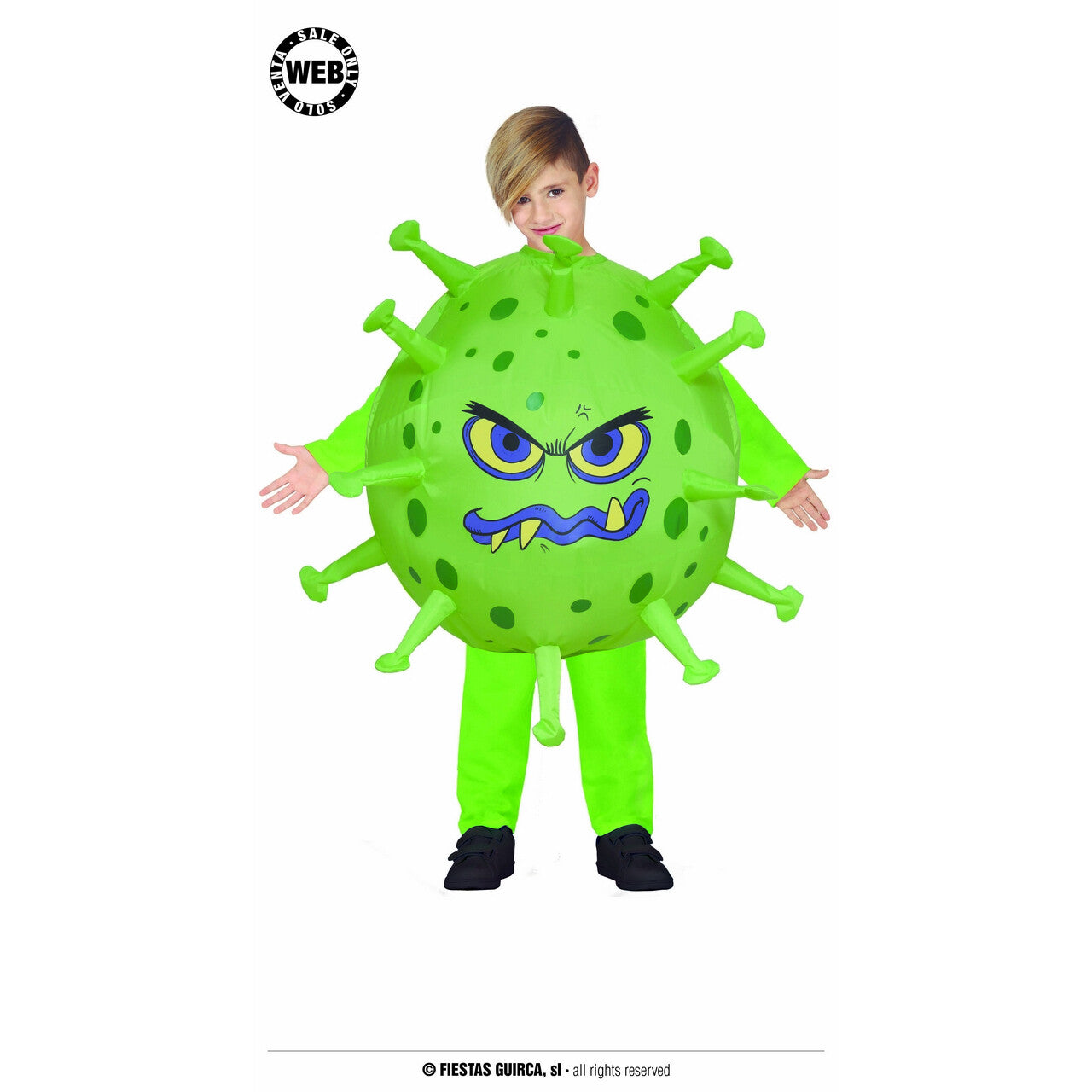 Op deze afbeelding zie je een Kostuums, van het merk Guirca. Losgeslagen Groene Virus Cel Opblaasbaar Kind Kostuum