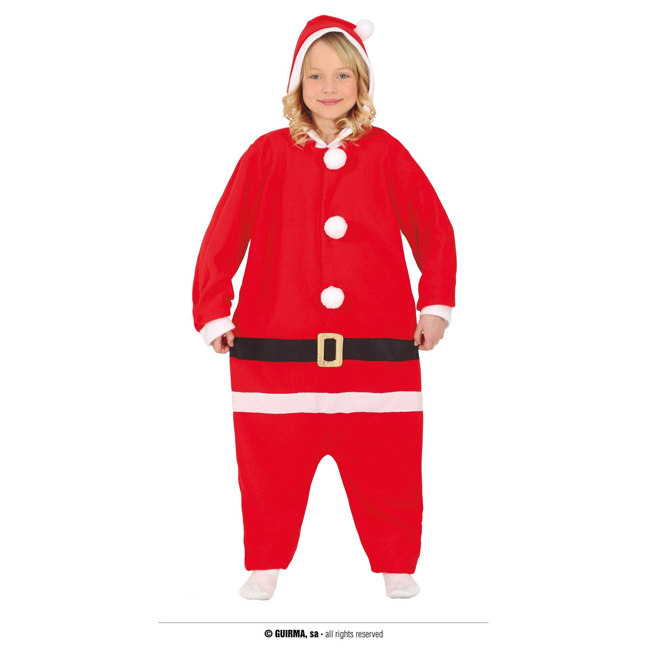 Op deze afbeelding zie je een Kostuums, van het merk Guirma. Wijde Rode Kerstman Jumpsuit Kind Kostuum
