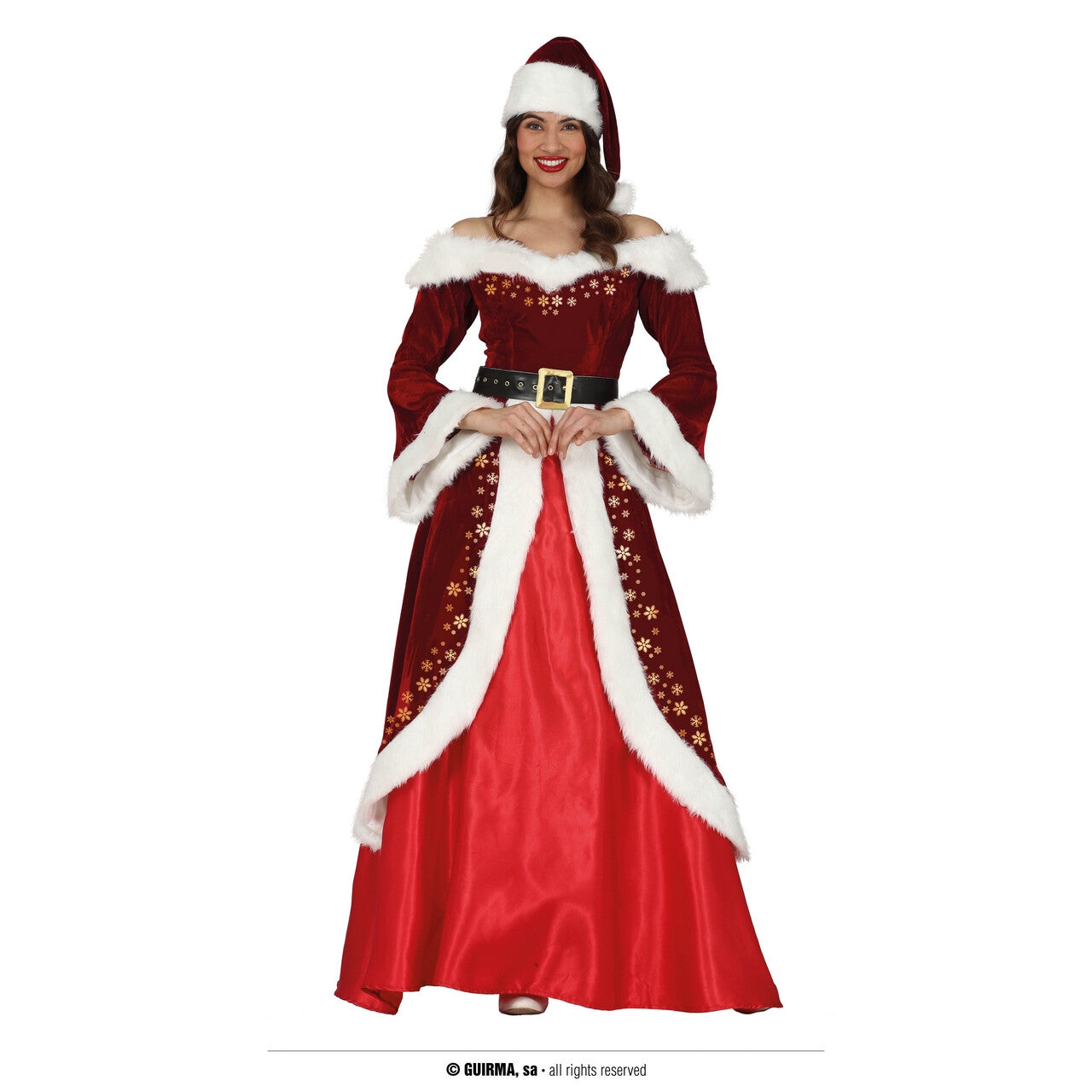 Op deze afbeelding zie je een Kostuums, van het merk Guirma. Luxe Miss Santana Claus Vrouw Kostuum