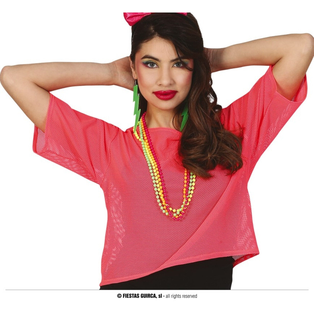 Op deze afbeelding zie je een Kostuums, van het merk Guirca. So 80 Visnet Neon Roze Shirt Vrouw
