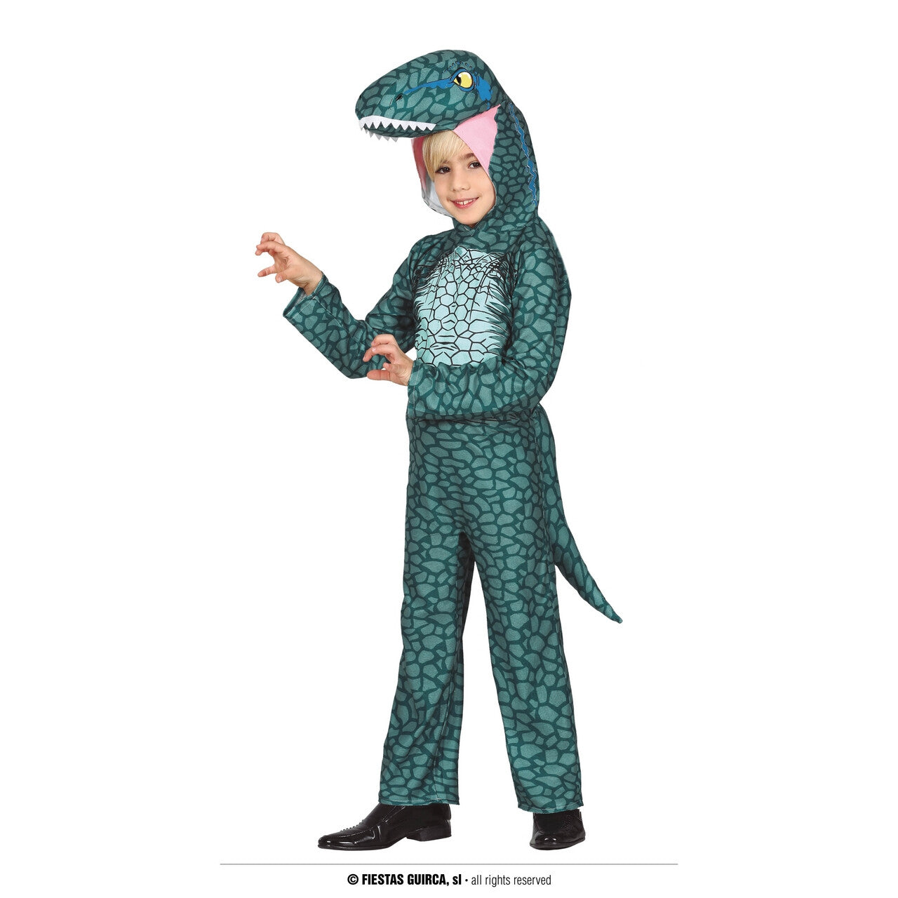 Op deze afbeelding zie je een Kostuums, van het merk Guirca. Levensgevaarlijke Dino Raptor Kind Kostuum