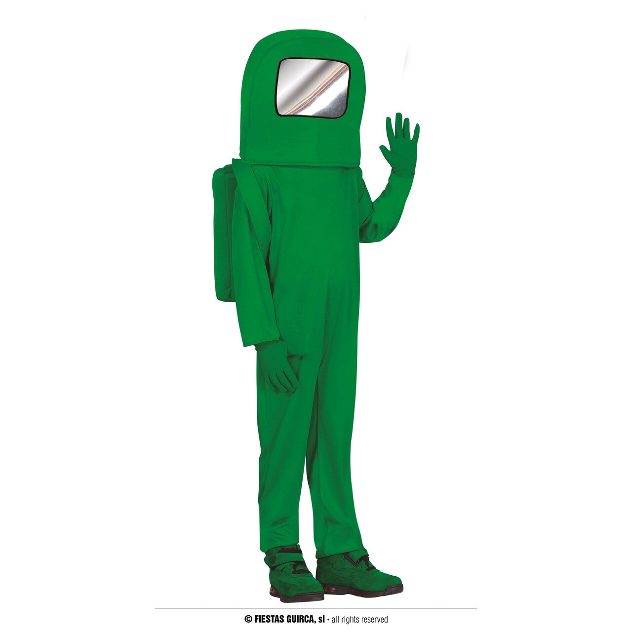 Op deze afbeelding zie je een Kostuums, van het merk Guirca. Sus Looking Groene Space Invader Onder Ons Among Us Astronaut Kind Kostuum