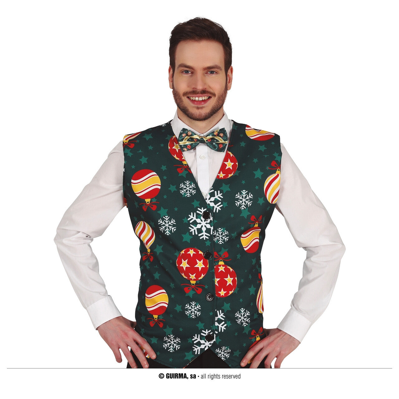 Op deze afbeelding zie je een Kostuums, van het merk Guirma. Xmas Ballen Groen Gilet Man