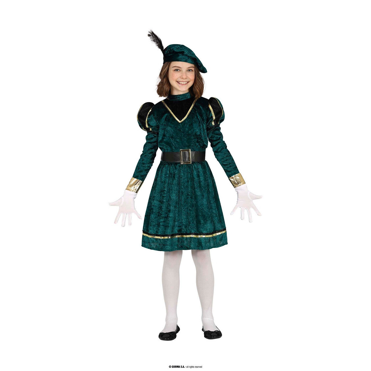 Op deze afbeelding zie je een Kostuums, van het merk Guirma. Kind Piet Groen Pieteke Meisje Kostuum