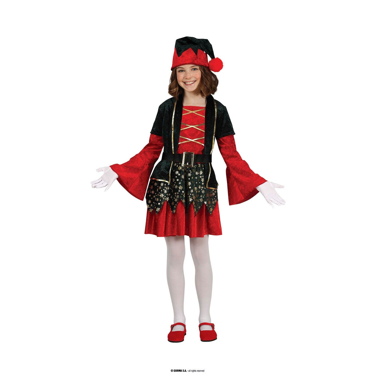 Op deze afbeelding zie je een Kostuums, van het merk Guirma. Luxe Elf Rood Kind Meisje Kostuum