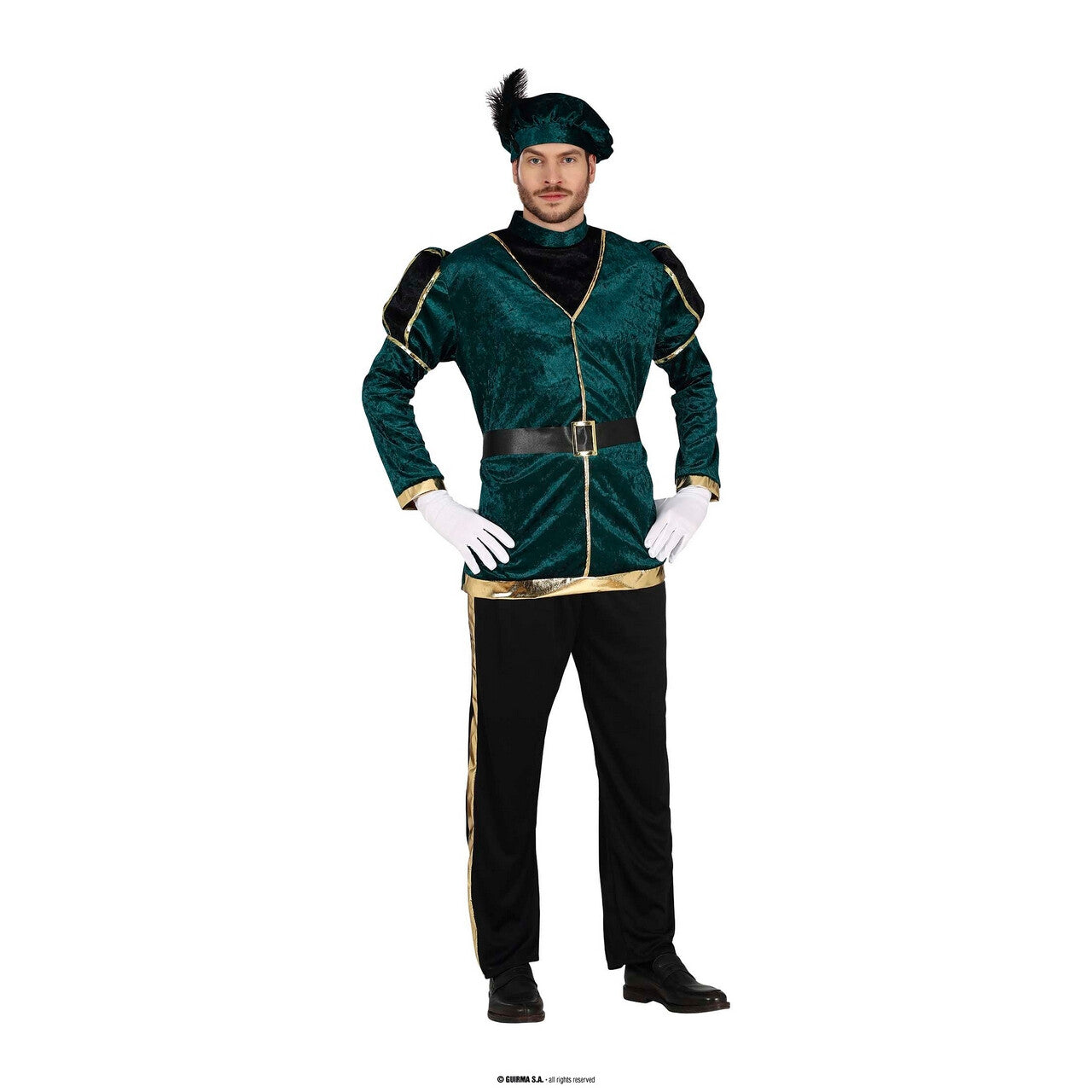 Op deze afbeelding zie je een Kostuums, van het merk Guirma. Groene Musketier Piet Willem Man Kostuum