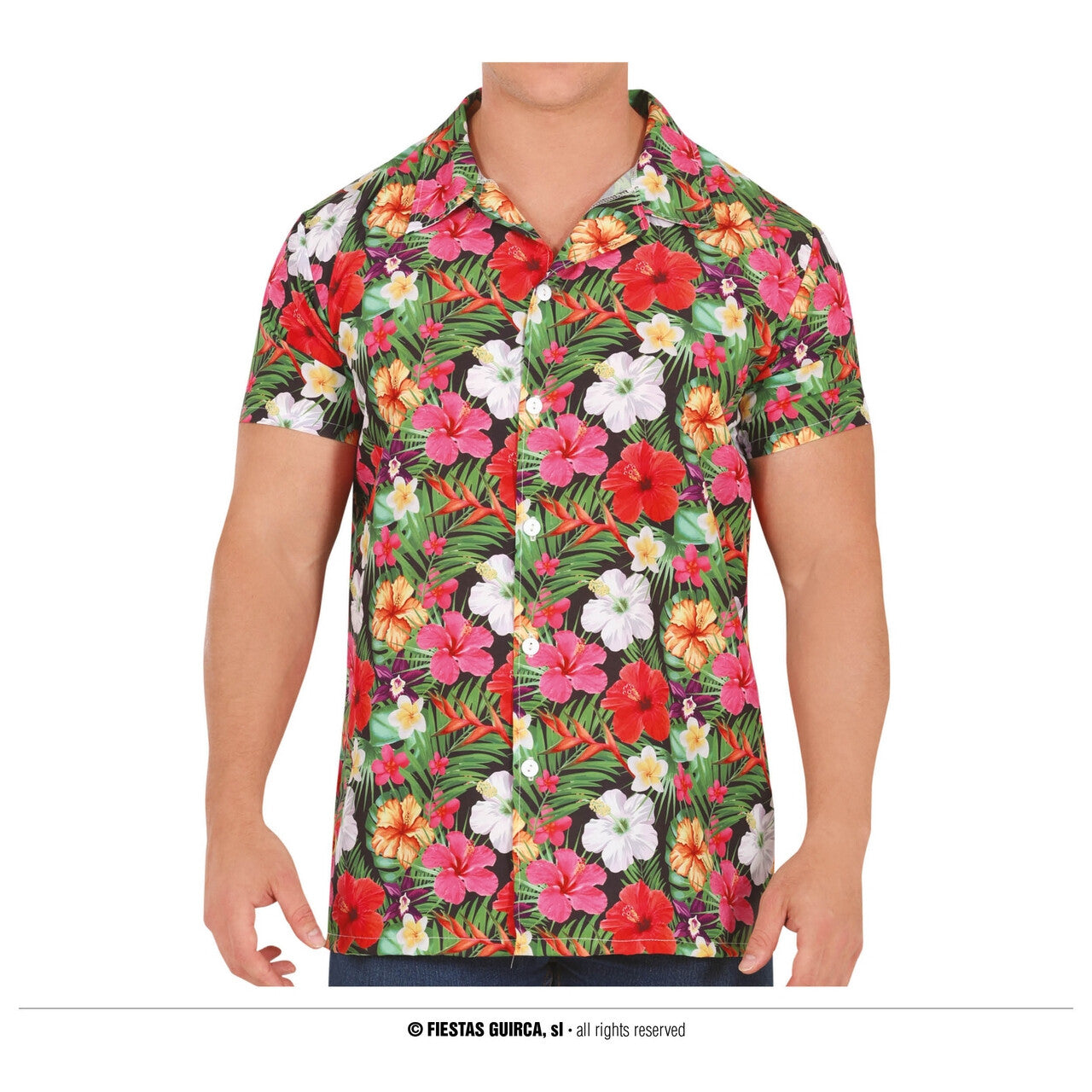 Op deze afbeelding zie je een Kostuums, van het merk Guirca. Tropical Hawaii Flower Beach Blouse Man