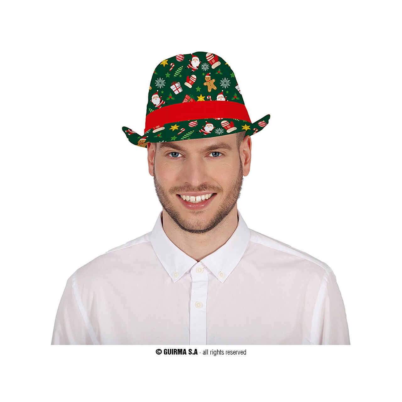 Op deze afbeelding zie je een Accessoires, van het merk Guirma. Groene Fedora Hoed Kerst