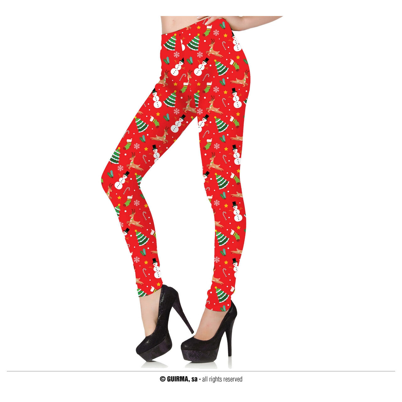 Op deze afbeelding zie je een Kostuums, van het merk Guirma. Legging Kerst Rood Met Print Vrouw