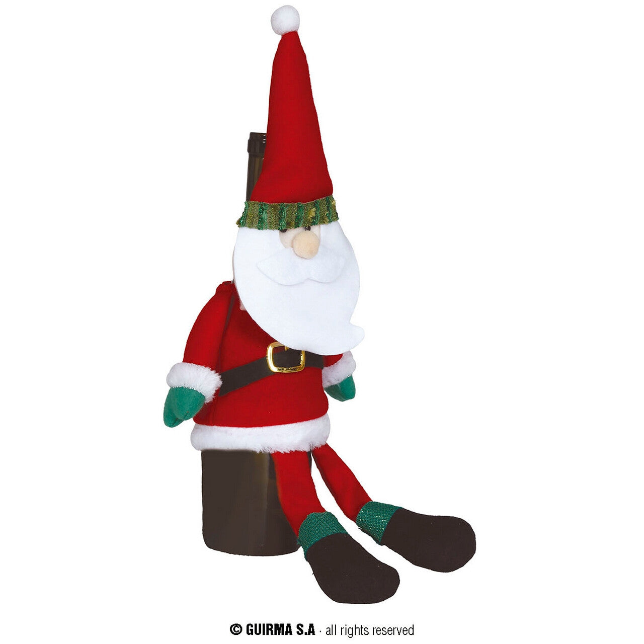 Op deze afbeelding zie je een Decoratie, van het merk Guirma. Fles Hoes Dorstige Kerstman 45 Centimeter