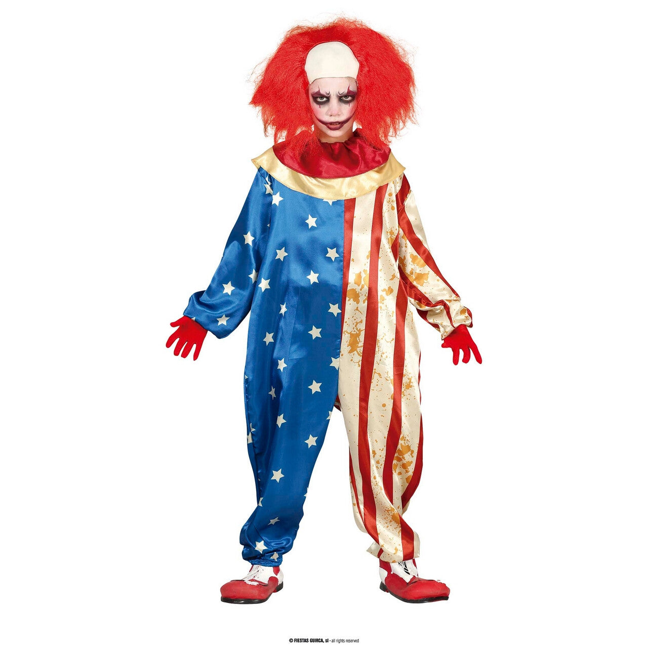 Op deze afbeelding zie je een Kostuums, van het merk Guirca. Moordlustige USA Clown Kind Kostuum