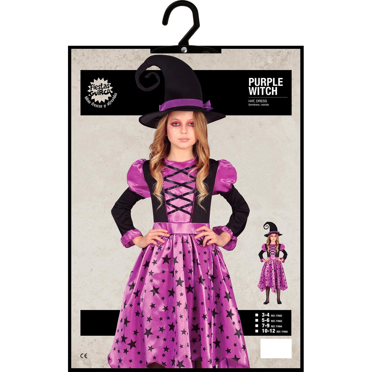 Op deze afbeelding zie je een Kostuums, van het merk Guirca. Heksje Sterre Purple Meisje Kostuum