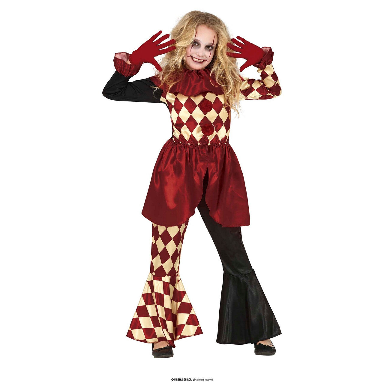 Op deze afbeelding zie je een Kostuums, van het merk Guirca. Lugubere Horror Clown Veronica Meisje Kostuum