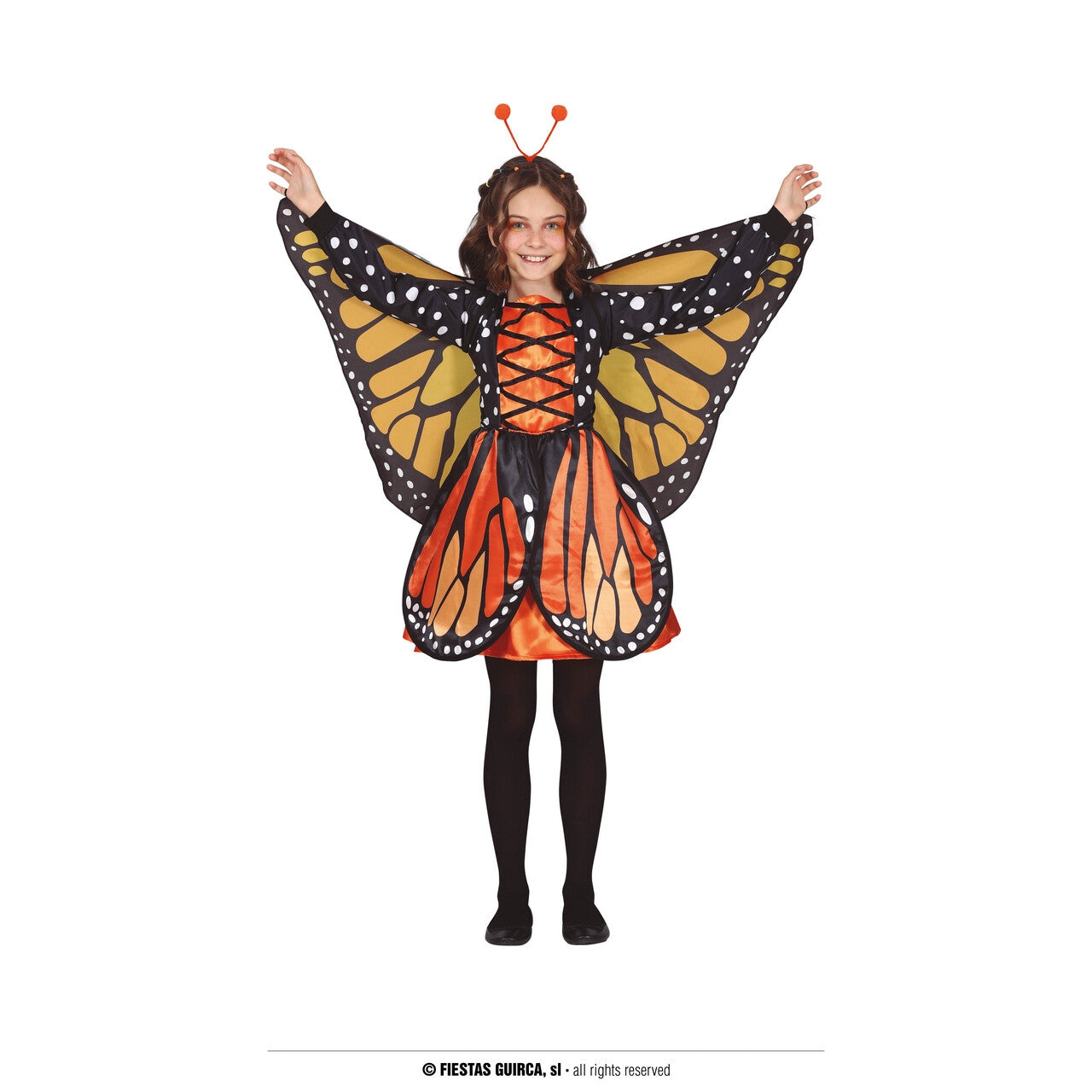 Op deze afbeelding zie je een Kostuums, van het merk Guirca. Vrij Als Een Vlinder Oranje Meisje Kostuum