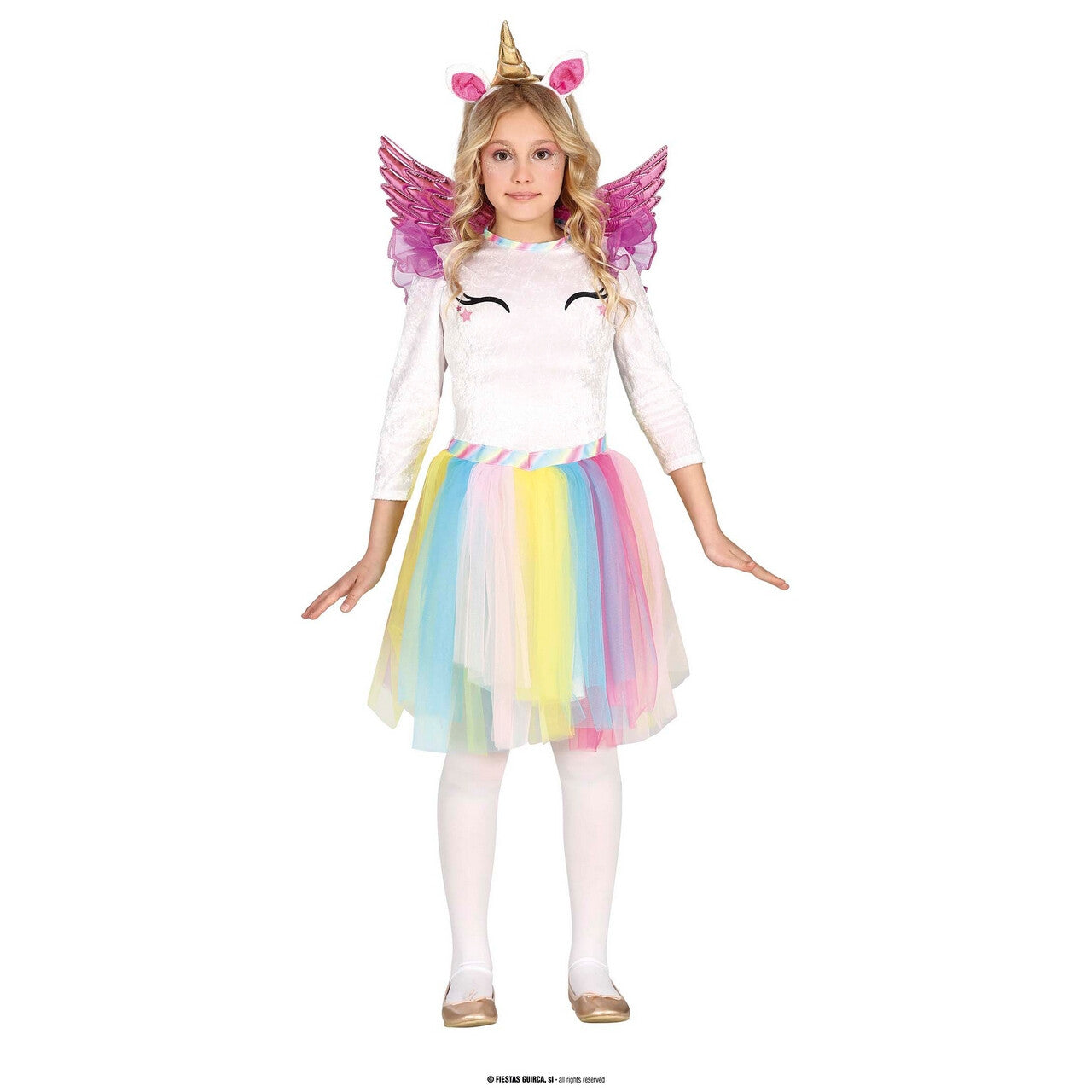 Op deze afbeelding zie je een Kostuums, van het merk Guirca. Magische Kleuren Van De Regenboog Eenhoorn Meisje Kostuum