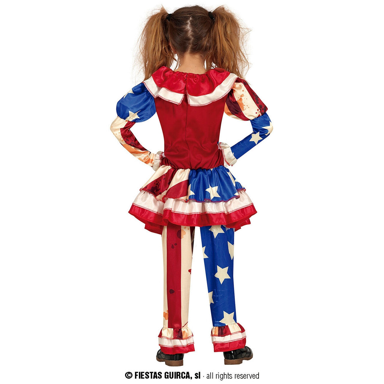 Op deze afbeelding zie je een Kostuums, van het merk Guirca. Gemene USA Horror Clown Meisje Kostuum