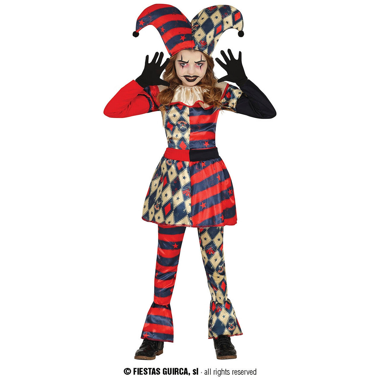 Op deze afbeelding zie je een Kostuums, van het merk Guirca. Niet Zo Grappige Scary Clown Nana Meisje Kostuum