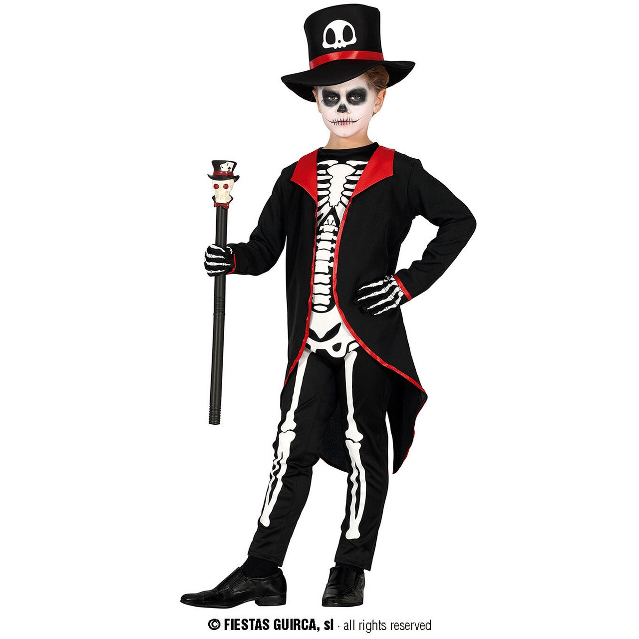 Op deze afbeelding zie je een Kostuums, van het merk Guirca. Rammelende Elegante Skelet Jongen Kostuum
