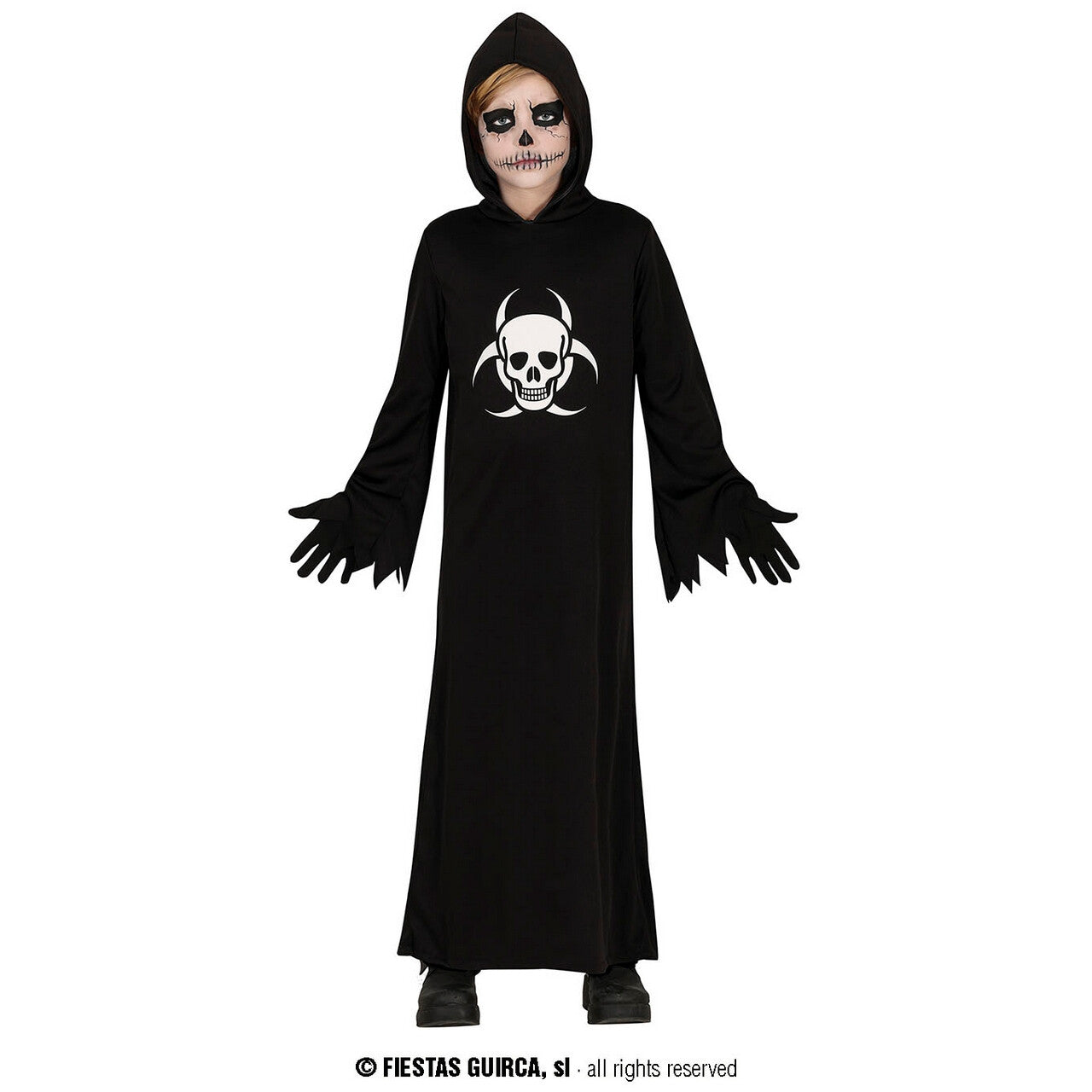 Op deze afbeelding zie je een Kostuums, van het merk Guirca. Toxic Skull Reaper Kind Kostuum