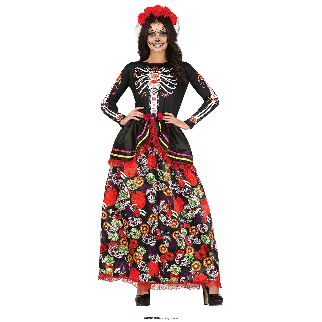 Op deze afbeelding zie je een Kostuums, van het merk Guirca. Feestelijke Day Of The Dead Catrina Vrouw Kostuum