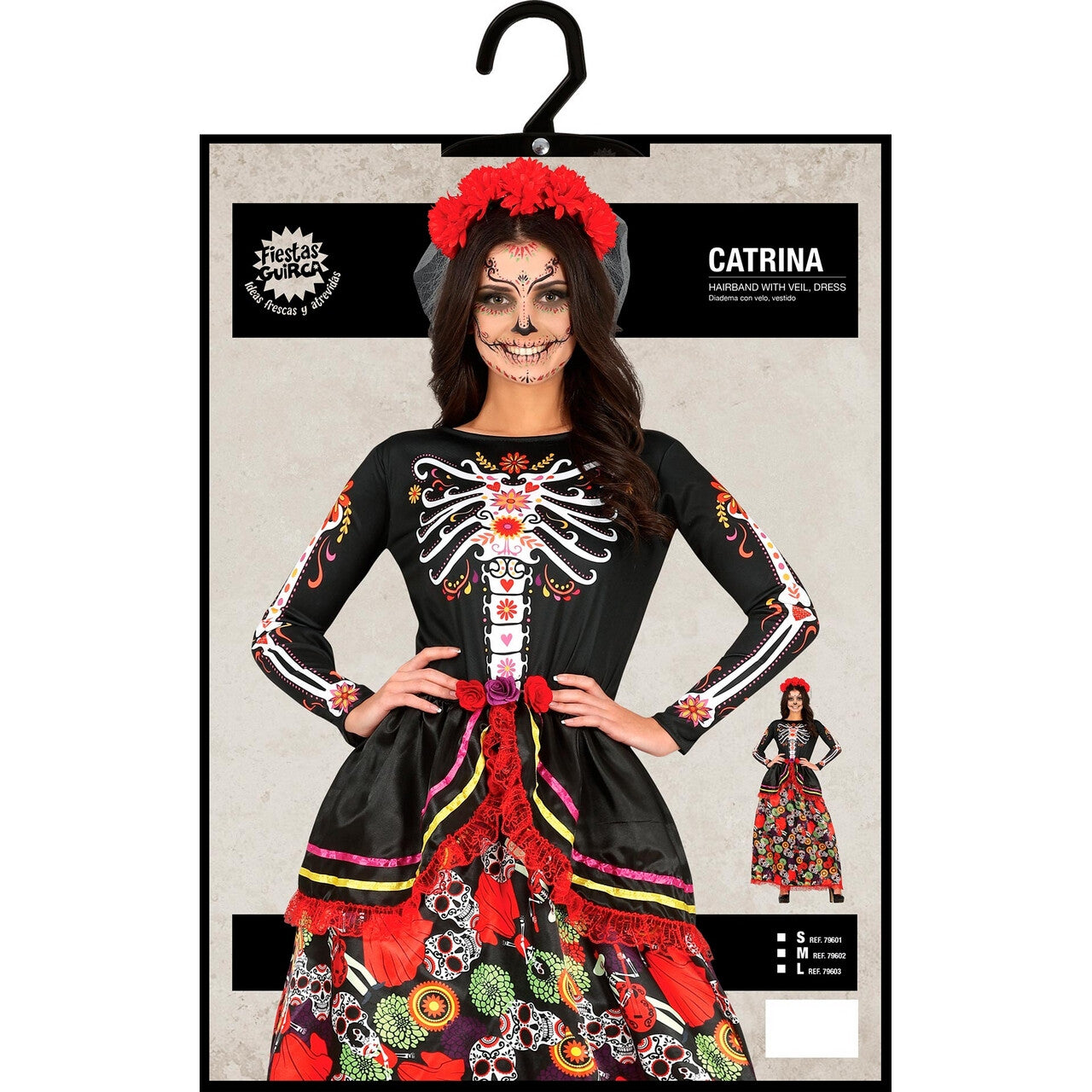Op deze afbeelding zie je een Kostuums, van het merk Guirca. Feestelijke Day Of The Dead Catrina Vrouw Kostuum