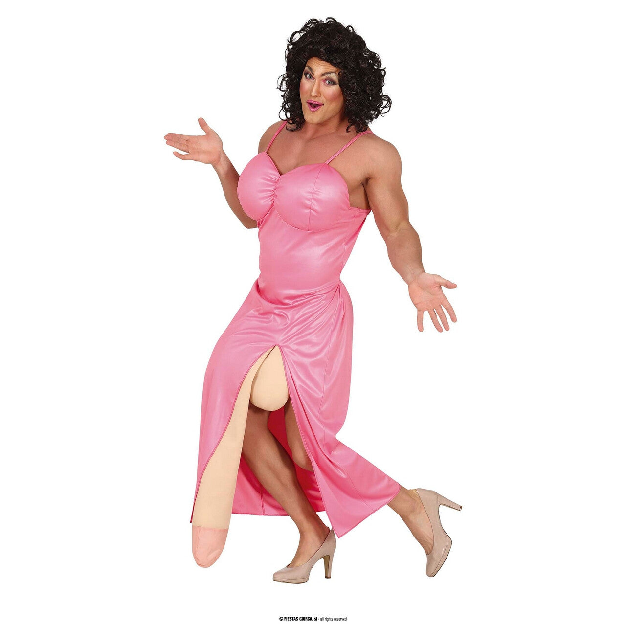 Op deze afbeelding zie je een Kostuums, van het merk Guirca. Enorm Grote Drag Queen Man Kostuum