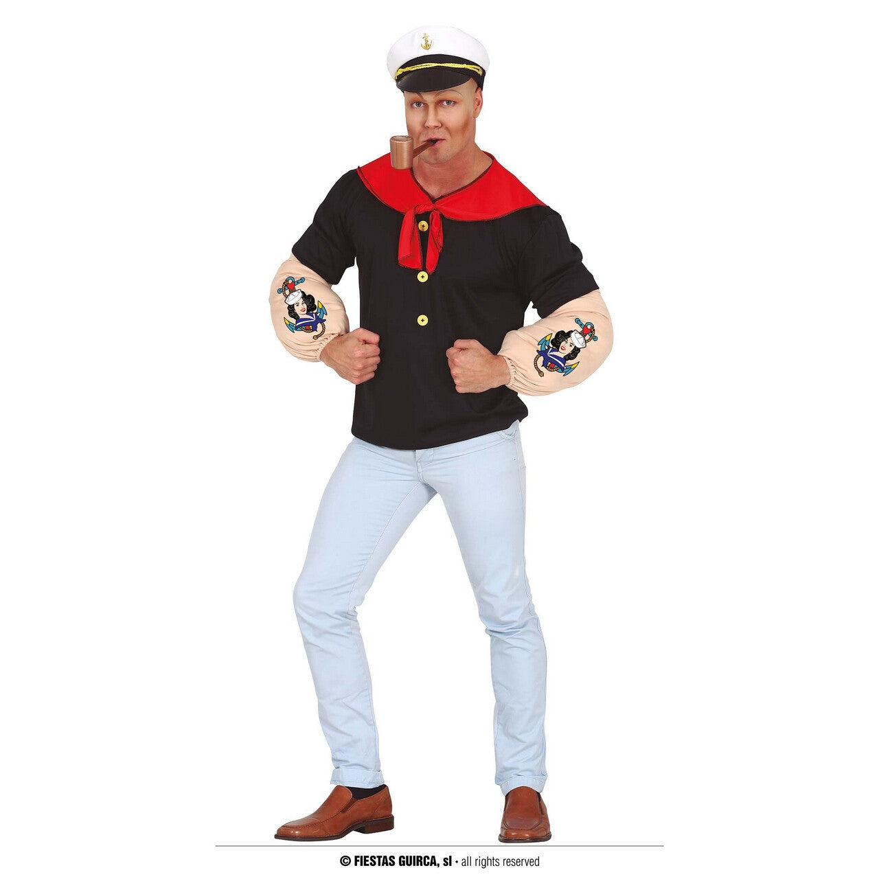Op deze afbeelding zie je een Kostuums, van het merk Guirca. Supersterke Zeeman Met Tattoo Kostuum