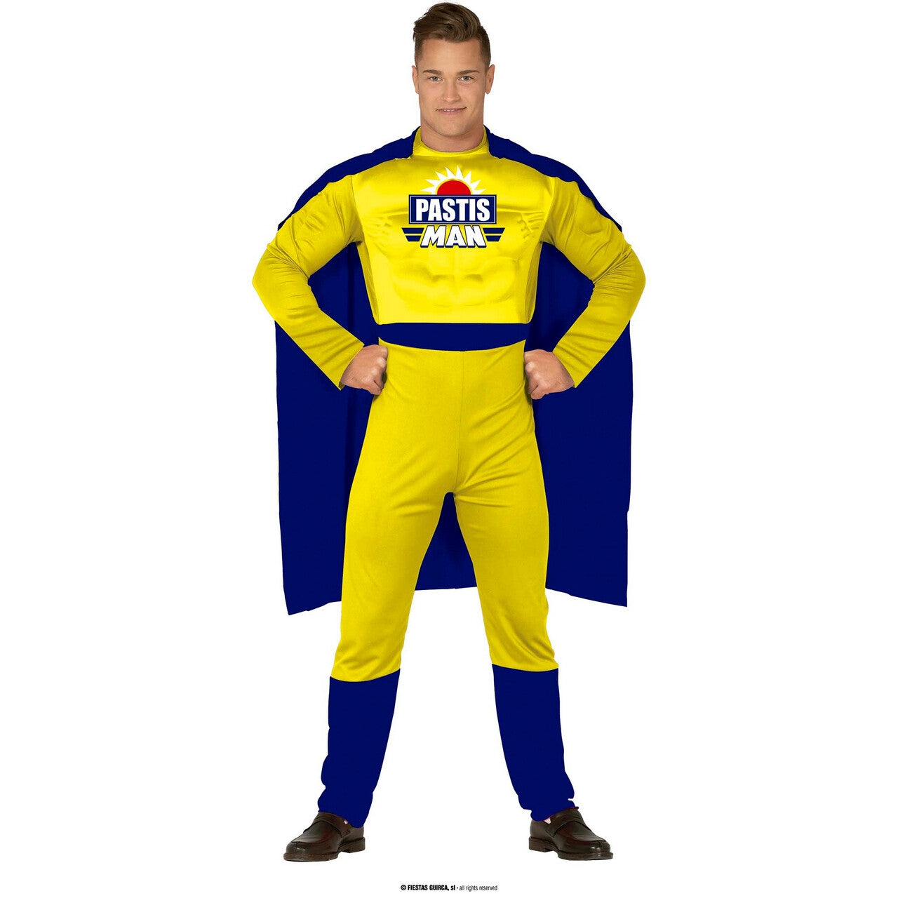 Op deze afbeelding zie je een Kostuums, van het merk Guirca. Superheld Pastis Man Kostuum