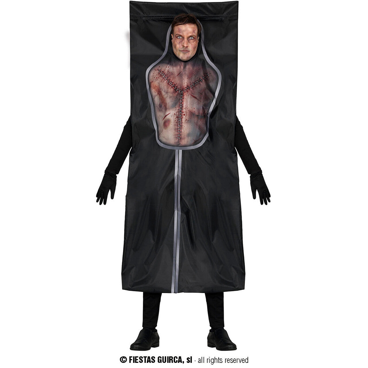 Op deze afbeelding zie je een Kostuums, van het merk Guirca. Opengeritste Body Bag Man Kostuum