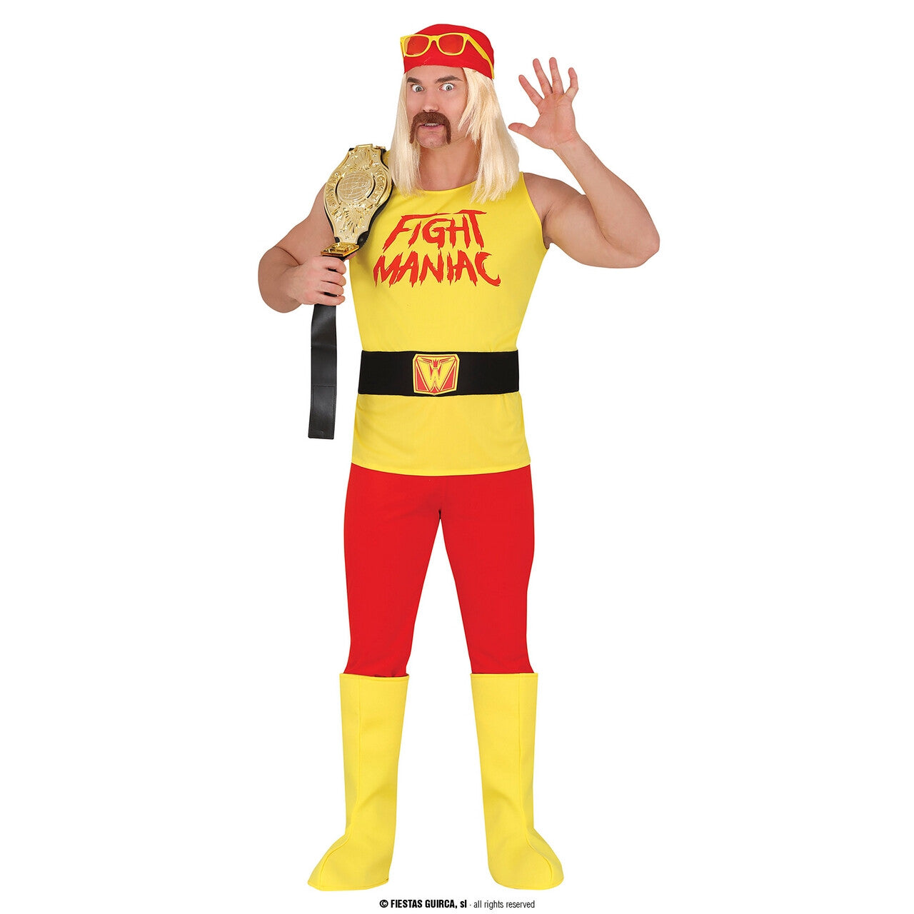 Op deze afbeelding zie je een Kostuums, van het merk Guirca. Gele Hulk Fight Maniac Kostuum