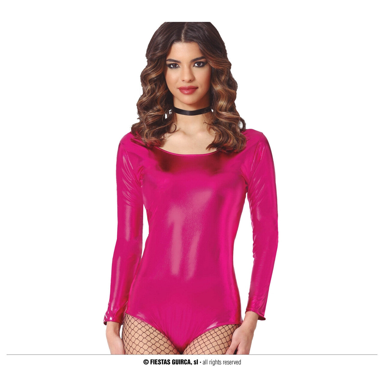 Op deze afbeelding zie je een Kostuums, van het merk Guirca. Metallic Roze Bodysuit Sylvie Vrouw Kostuum