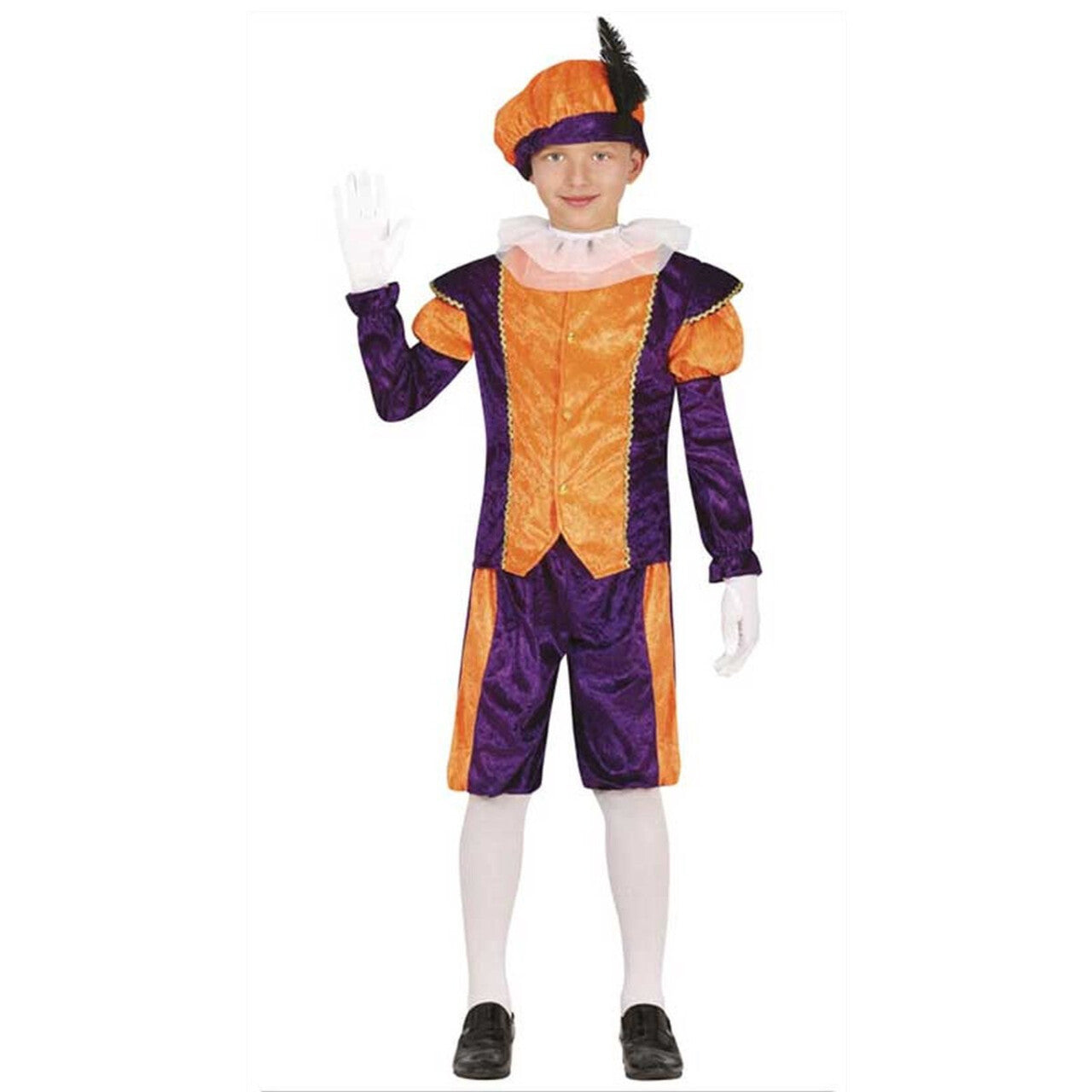 Op deze afbeelding zie je een Kostuums, van het merk Guirma. Vrolijke Piet Kind Oranje Paars Kind Kostuum