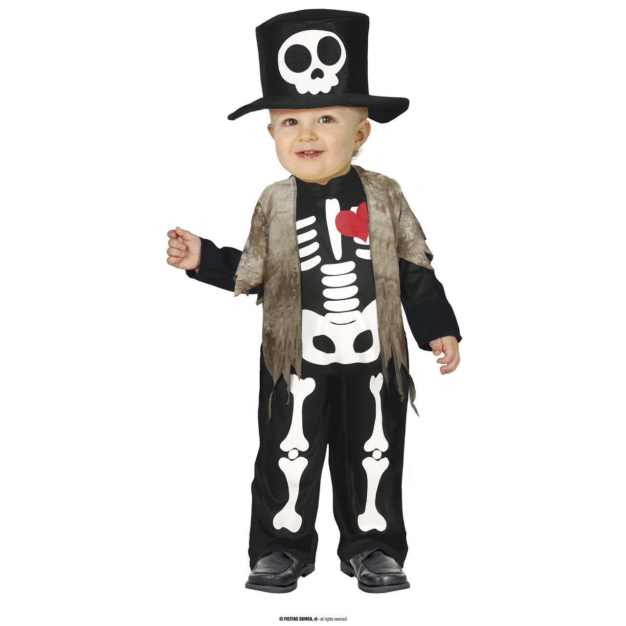 Op deze afbeelding zie je een Kostuums, van het merk Guirca. Mini Skelet Botje Kind Kostuum
