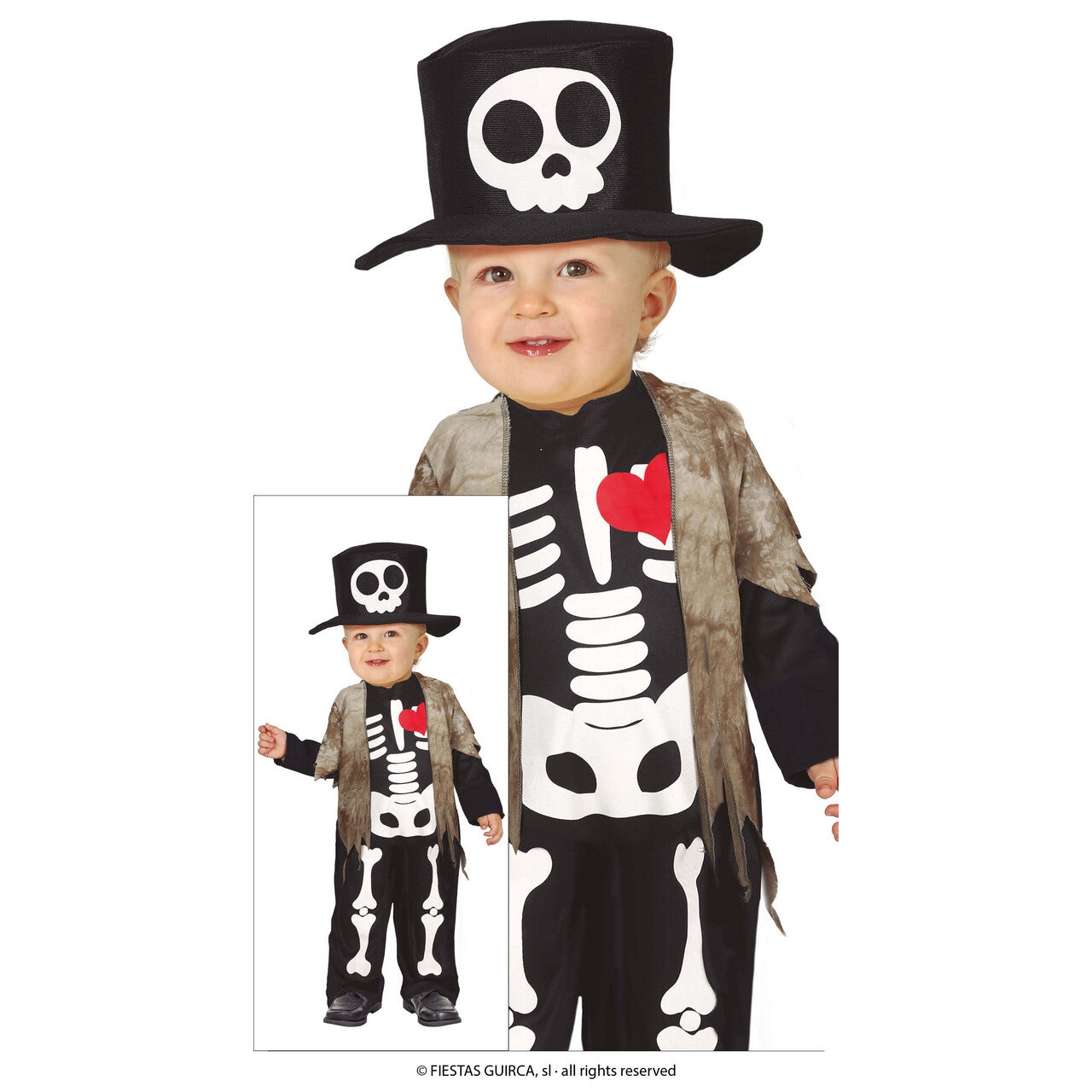 Op deze afbeelding zie je een Kostuums, van het merk Guirca. Mini Skelet Botje Kind Kostuum