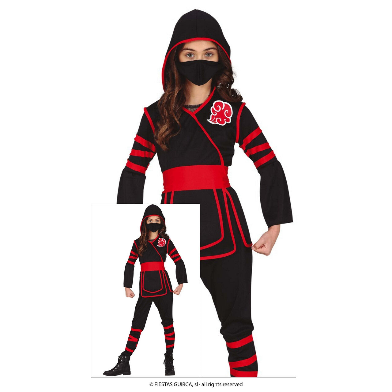Op deze afbeelding zie je een Kostuums, van het merk Guirca. Ninja Vechtende Schaduw Kind Kostuum