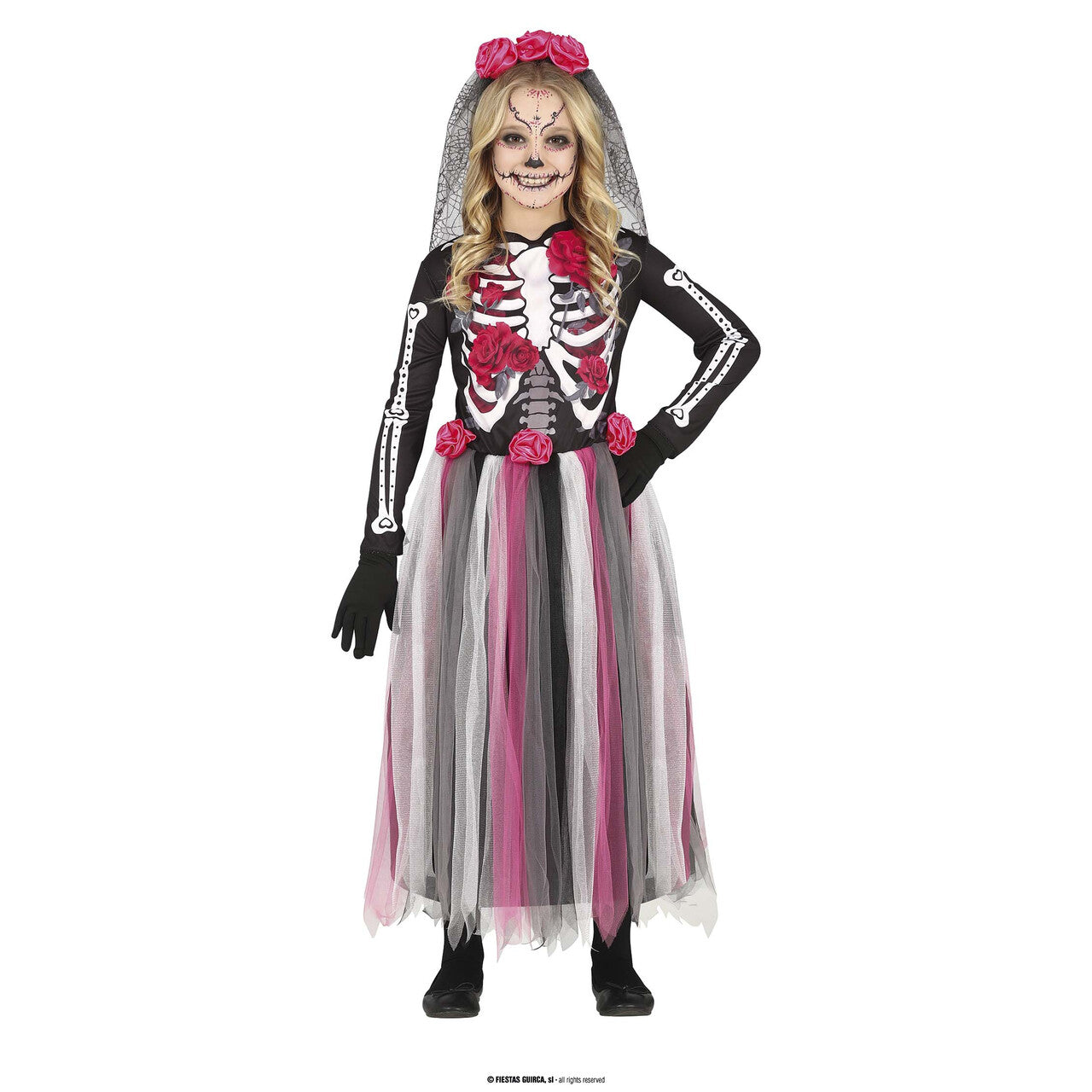 Op deze afbeelding zie je een Kostuums, van het merk Guirca. Rosemary Skelet Dance Meisje Kostuum