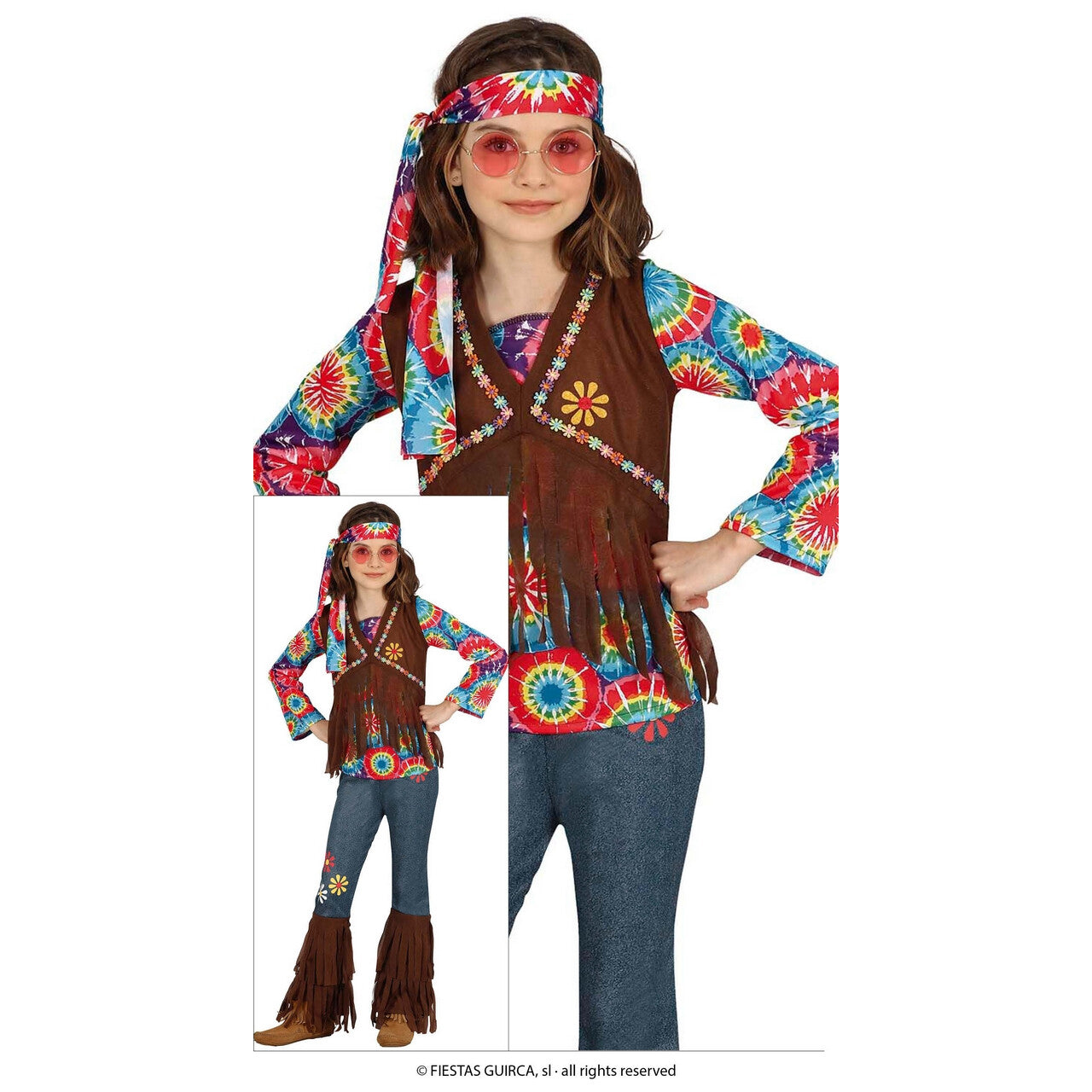 Op deze afbeelding zie je een Kostuums, van het merk Guirca. Blije Hippie Hester Meisje Kostuum