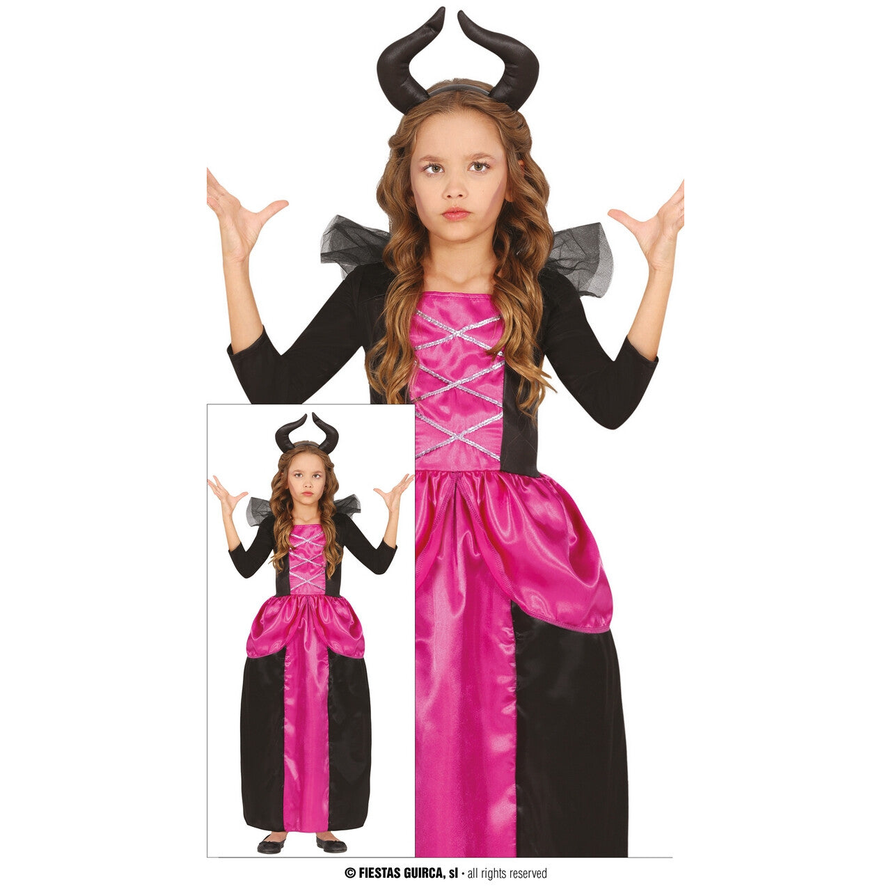 Op deze afbeelding zie je een Kostuums, van het merk Guirca. Maleficent Sprookjes Heks Meisje Kostuum