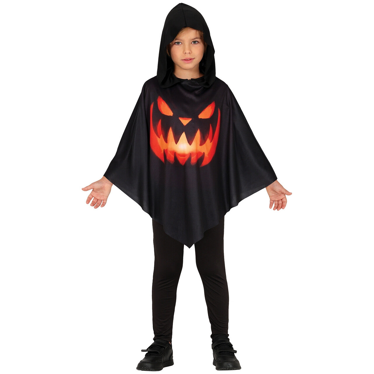 Op deze afbeelding zie je een Kostuums, van het merk Guirca. Dreigende Pompoen Poncho Kind Kostuum